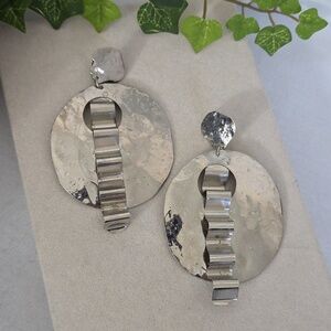 Large Vintage Silver Statement Geometric Design Earrings